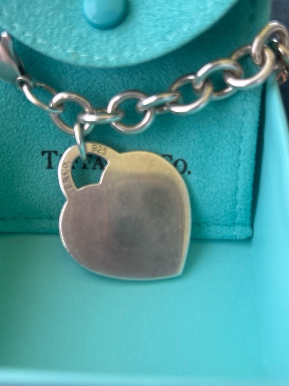 Tiffany & Co. Sterling Silver Heart Tag Bracelet with Tiffany Blue Accents